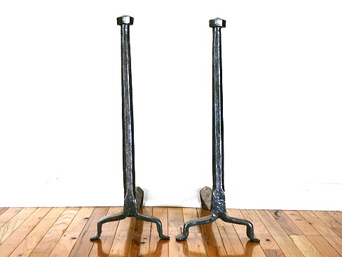 Pair of Wrought Steel Octagonal Andirons