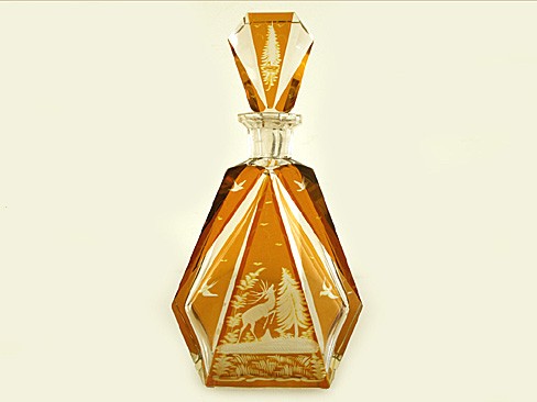 Amber and Clear Glass Decanter 