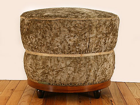 Oak and Ebonized Upholstered Poof