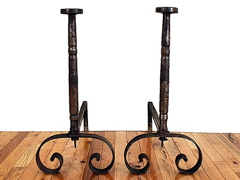 Pair of Tarnished Steel Flathead Andirons