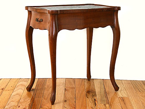 Small Walnut and Chestnut Leather Top 2-Drawer Side Table