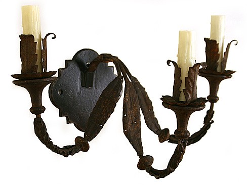Pair of Iron, Tole, and Giltwood 3-Arm Wall Appliques