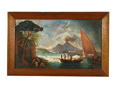 Oil on Canvas, Bay of Naples with Erupting Vesuvius