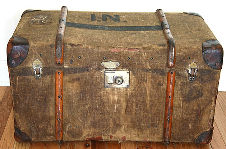 Leather, Canvas and Wood Bound Trunk