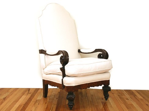 Unusual Walnut and Walnut Veneer Tall Poltrona