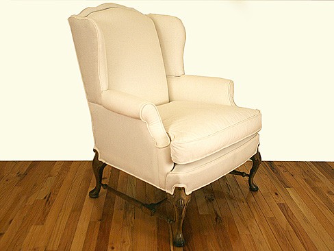 Mahogany and Painted Upholstered Wing Chair