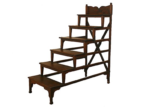 Set of Walnut and Pinewood Library Steps on Wheels