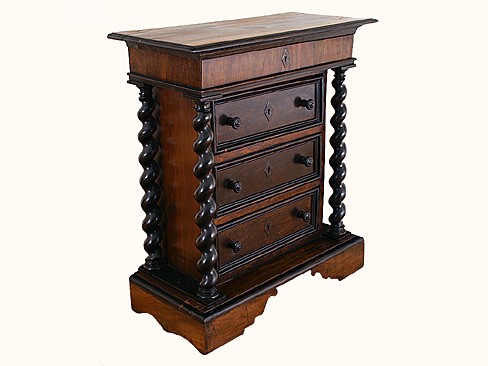 Walnut and Ebonized 4-Drawer Commodino