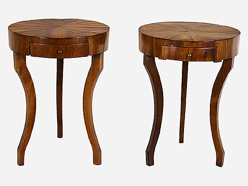 Pair of Diminuitive Walnut Veneer 1-Drawer Side Tables