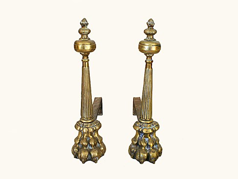 Pair of Brass Lion's Paw Andirons