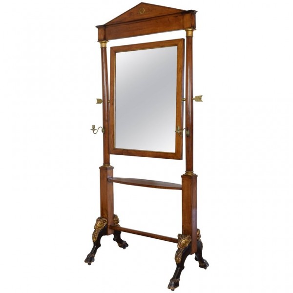 Walnut, Brass and Giltwood Dressing Mirror