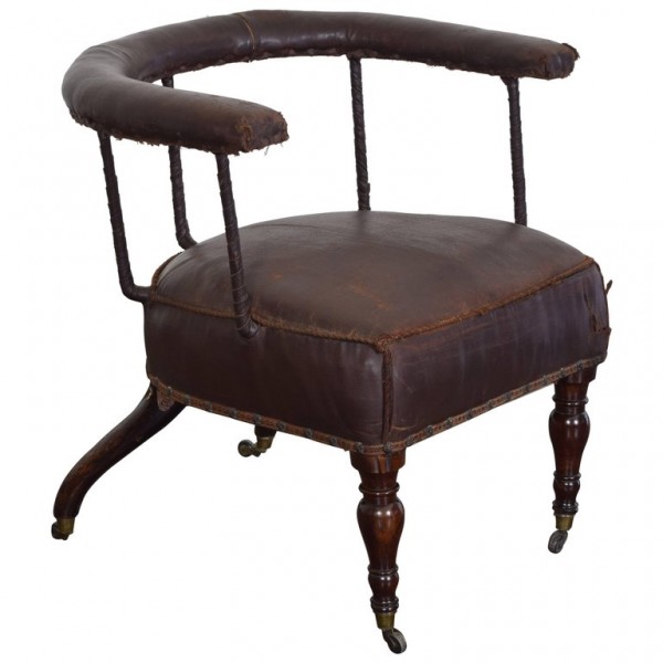 Turned Wood and Waxed Canvas Open Armchair