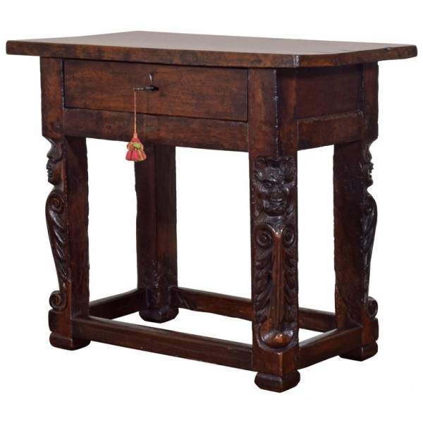 Carved Walnut 1-Drawer Center Table