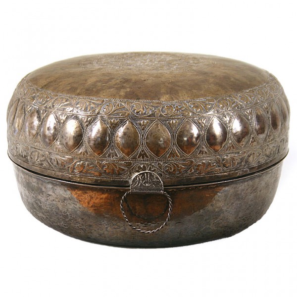 Silvered Copper Round Hinged Top Box