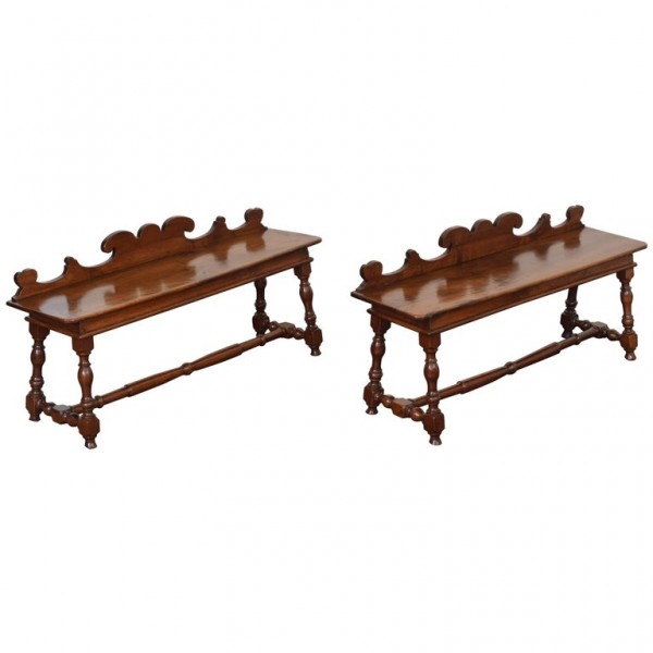 Pair of Turned Walnut Benches