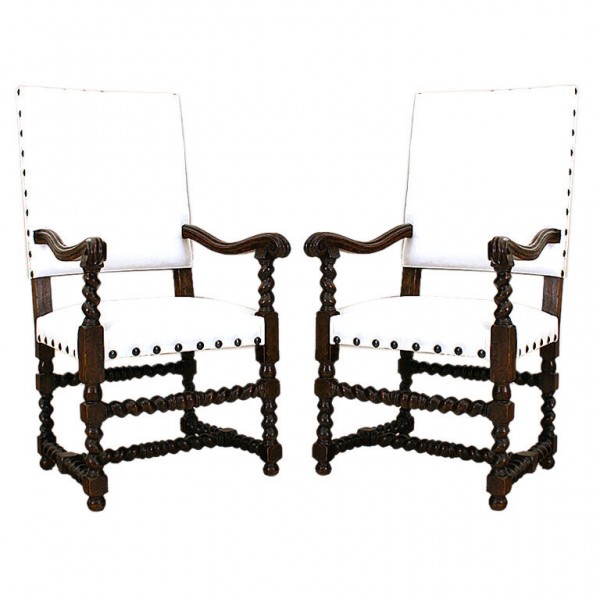 Pair of Walnut Upholstered Armchairs
