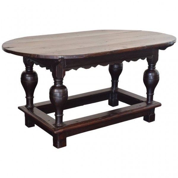 Carved, Turned, and Shaped Dark Oak Oval Table