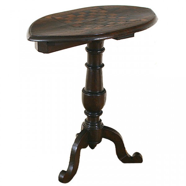 Walnut and Inlaid Gameboard Top Oval 1-Drawer