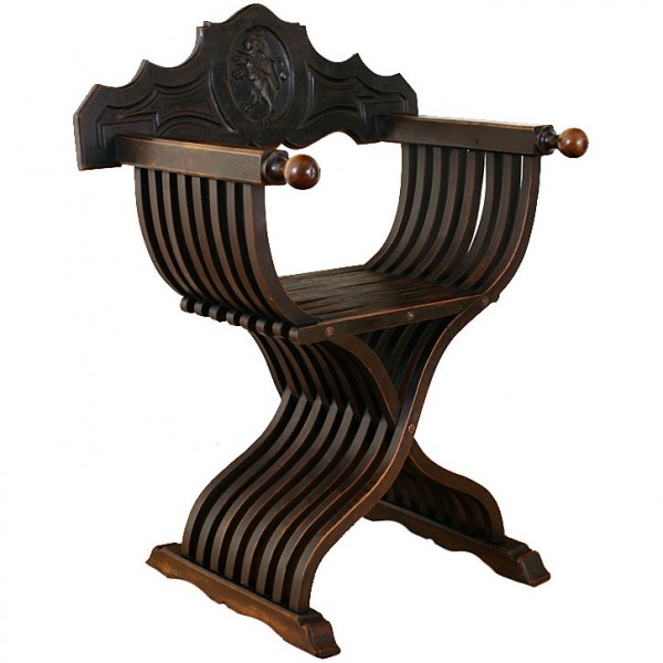 Carved Walnut Folding Armchair
