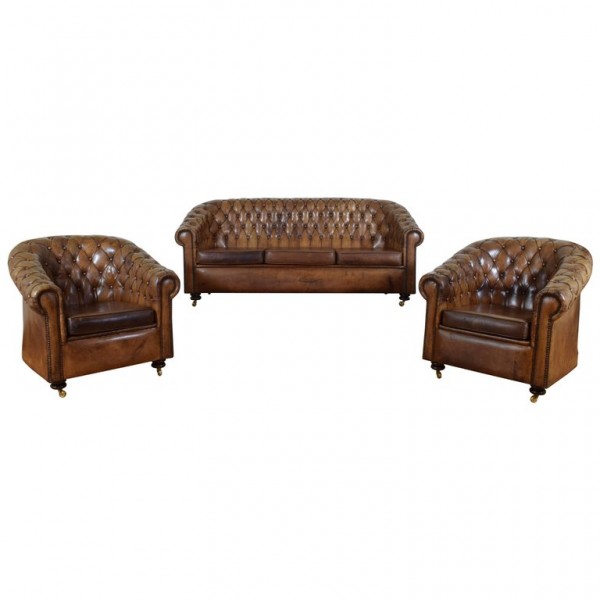Set of Tufted Leather Chesterfield Style Seating Furniture