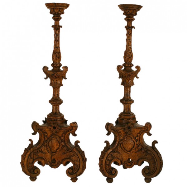 Pair of Finely Carved Candlesticks