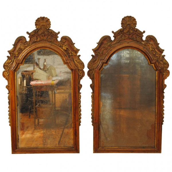 Pair of Walnut and Giltwood Mirrors