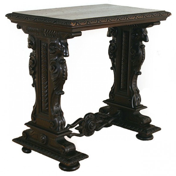 Dark Walnut Ornately Carved Low Side Table