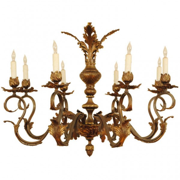 Patinated Brass 8-Light Chandelier