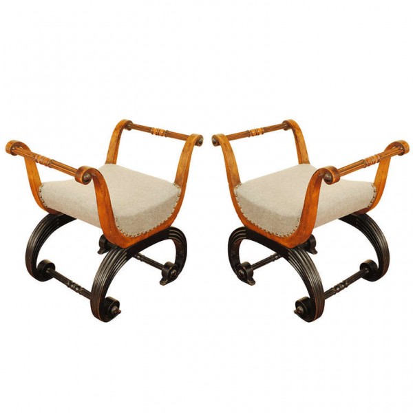 Interesting Pair of Walnut Benches