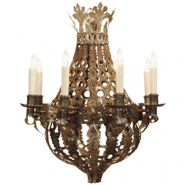Silvered Tole 8-Light Chandelier