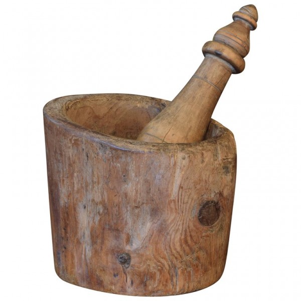 Carved and Turned Boxwood Wooden Mortar and Pestle
