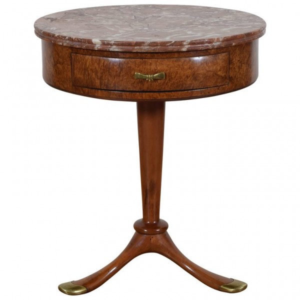 Osvaldo Borsani Side Table in Burl Walnut and Brass with Marble Top