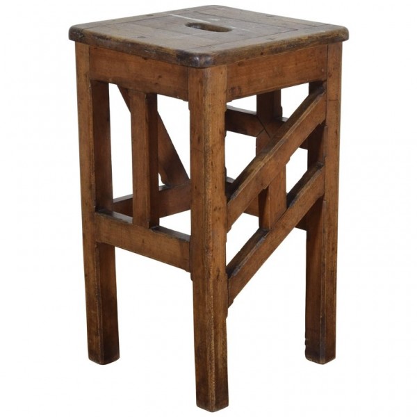 Painter's Stool with 4 Differing Stretchers and Handled Top