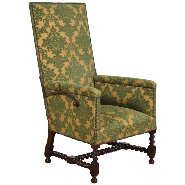 Large Dark Oak and Upholstered Bergere Inclinable