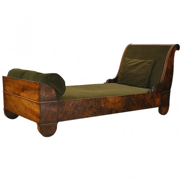 Walnut and Walnut Veneer Upholstered Recamier