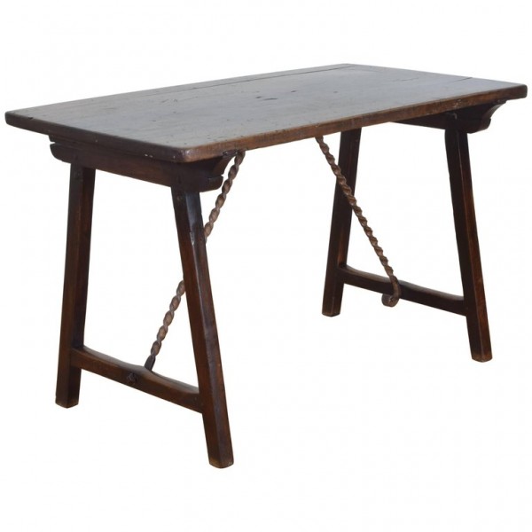 Walnut and Wrought Iron Folding Table