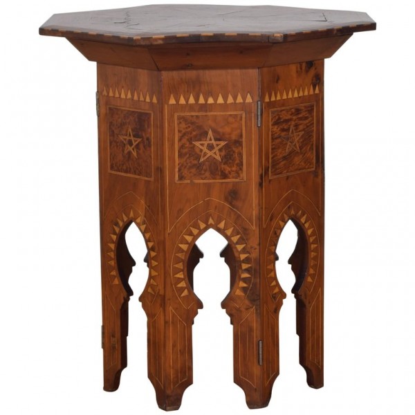 Octagonal Folding Table, Various Woods, Pewter Inlay