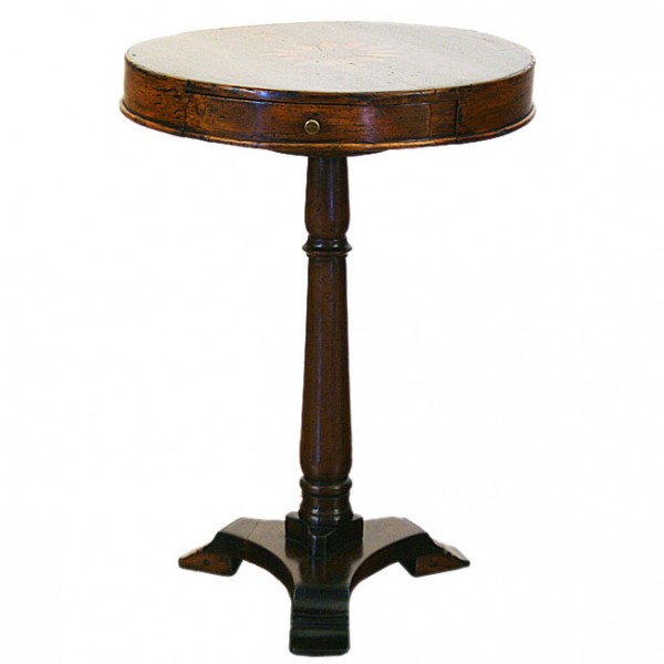 Walnut and Inlaid Round Pedestal Table