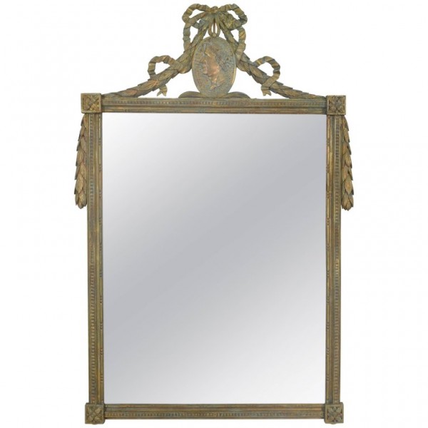Carved Giltwood Mirror with Verdigris Accents