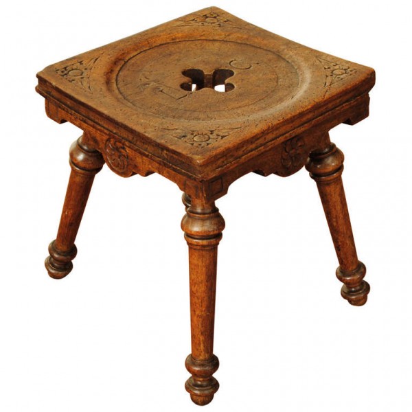 Carved Walnut Tabouret