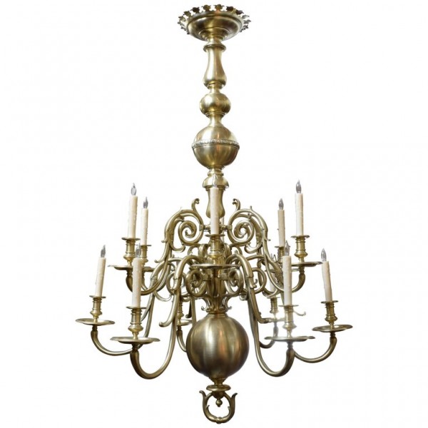 Large Brass 12-Light Chandelier