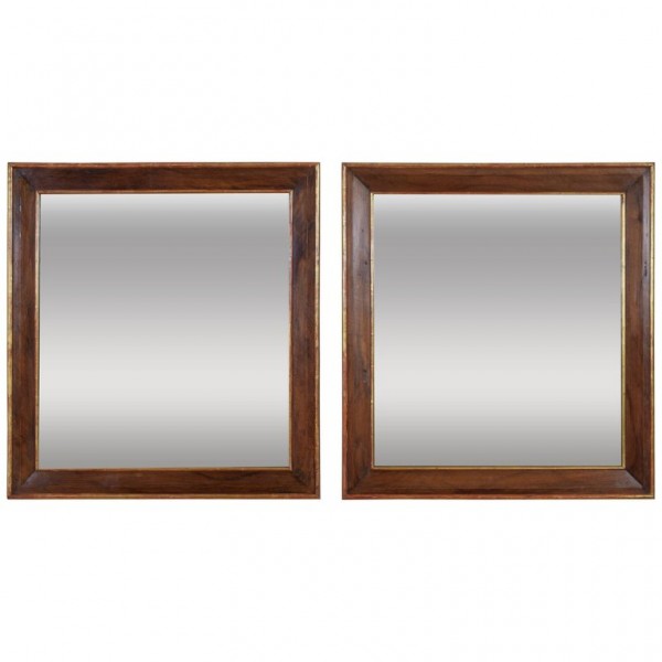 Pair of Walnut and Giltwood Wall Mirrors