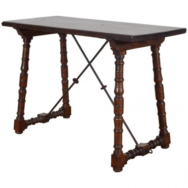 Walnut and Wrought Iron Table