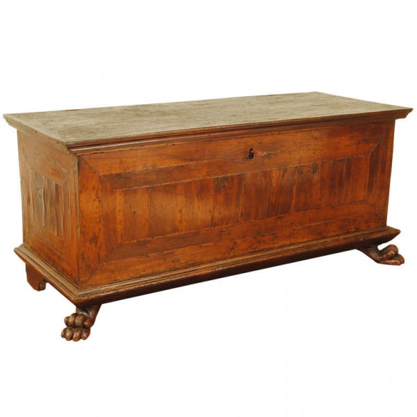 Walnut and Inlaid Cassone on Carved Feet