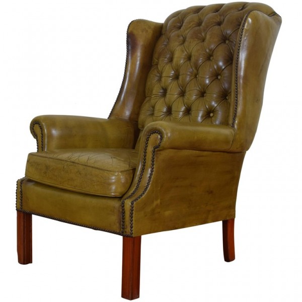 Tufted Leather Upholstered Wing Chair