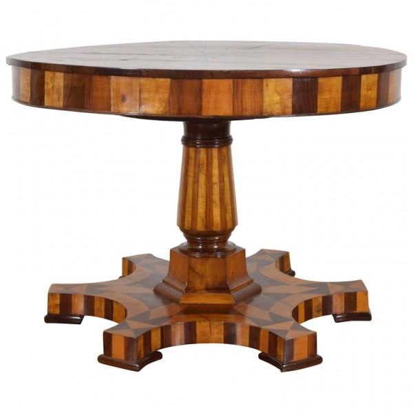 Walnut and Cherrywood Inlaid Center Table