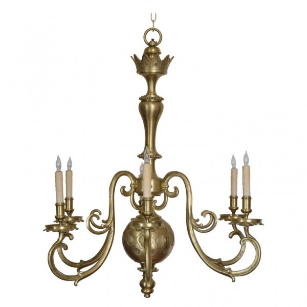 Cast Brass Quatrefoil 6-Light Chandelier
