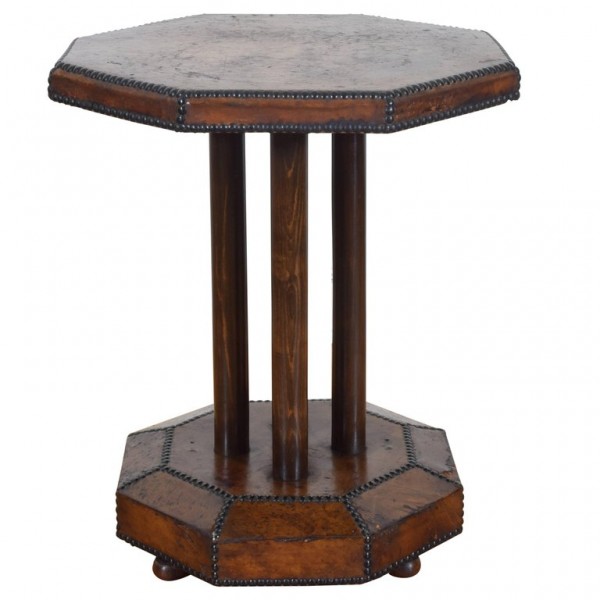 Octagonal Leather Covered Table with Nailhead Trim