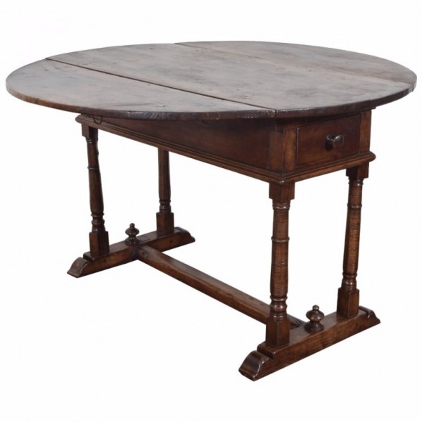 Unusual Walnut Drop-Leaf 2-Drawer, Circular Center Table