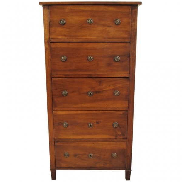 Walnut Tall 5-Drawer Brass Mounted Commode